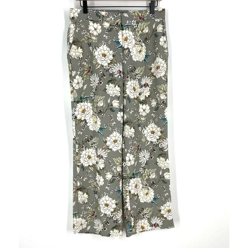 Zara Basic Collection Gray and White Floral Print Casual‎ Business Pants Medium